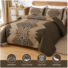 Boho Aztec King Quilt Set 3 Piece Geometric Bedding