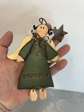 Handcrafted Folkart Wooden Angel With Metal Accents Wall Hanging