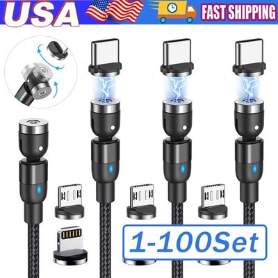 180°+360° Rotate Magnetic Charger Cable Phone Fast Charging Type C Micro USB Lot