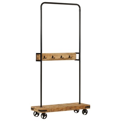 Kleiderständer Mit Rollen 90x35x190 Cm Massivholz Mango Eisen