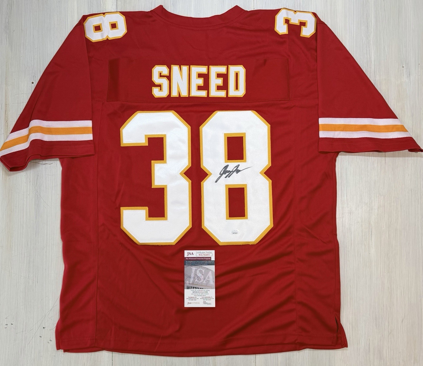 L'Jarius Sneed Autographed Jersey Kansas City Chiefs #38 JSA COA