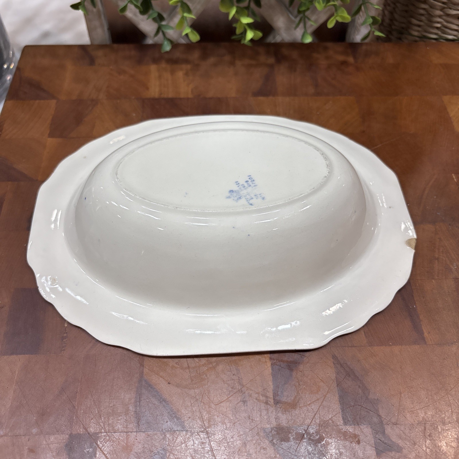 Vtg Wood & Sons England Blue White Transfer Ware Oval Serving Bowl Landscape SEE