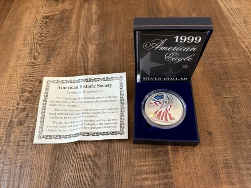 1999 American Eagle Colorized .999 Fine Silver Dollar in Color In Box 1 oz