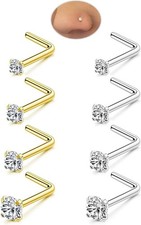 8Pcs 18G 20G 22G Nose Rings Studs Set for Women Men - Hypoallergenic Gold/Silver