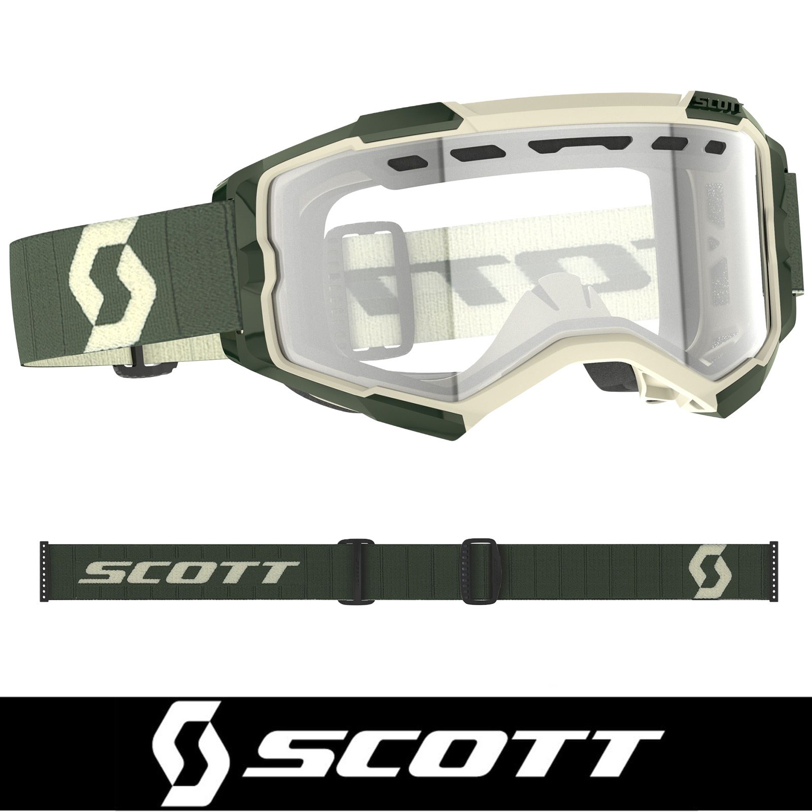 SCOTT MOTOCROSS GOGGLES Scott Fury Enduro Kaki Green Clear Lens Goggles