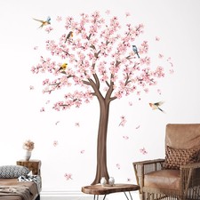Large Cherry Tree Wall Decals, Pink Flower Blossom Tree Wall Stickers Vinyl P...