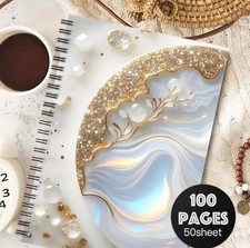 Aesthetic Spiral Notebook Travel Journal with Golden Glitter Edge, Round Floral