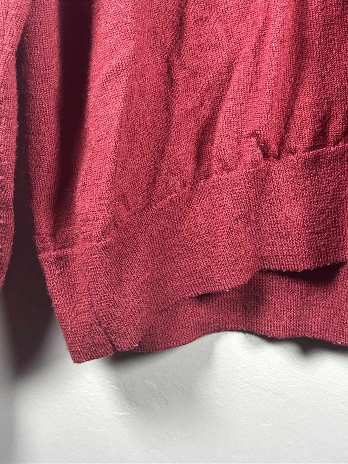Merino Wool Solid Red V-Neck Pullover Sweater - X… - image 4