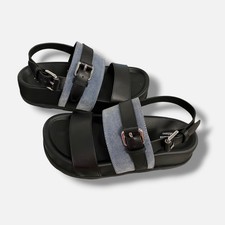 Moschino Women's Black Leather  Denim Tie-Me Platform Sandals Shoe Size 38