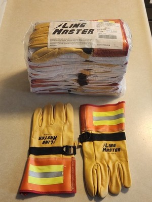 12 PAIR LINE MASTER INDUSTRIAL WORK GLOVES 12 IN LENGTH SIZE 8 W/PULL STRAP 1DOZ