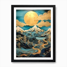 Full Moon Over The Mountains Art Pr Framed Wall Art Poster Canvas Print Picture