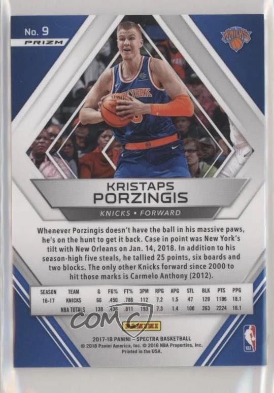 2017-18 Panini Spectra White Sparkle Prizm Kristaps Porzingis #9 - Image 2 of 2