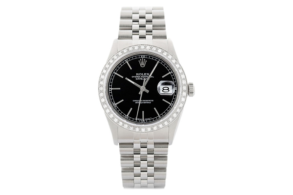 Rolex Datejust Black Diamond 18K White Gold & SS Jubilee Band