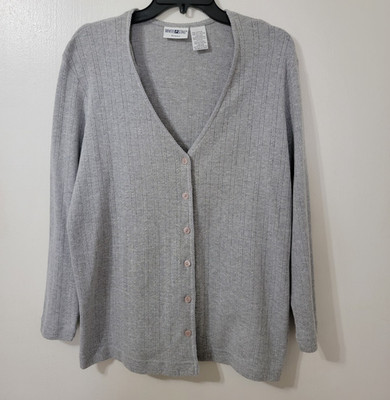 White Stag Woman Gray Size 14W/16W Long Sleeve Button Up Sweater 