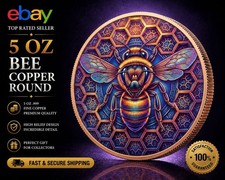 IMPRESIONANTE Abeja Nido de Abeja Alto Relieve 5 OZ 0.999 Cobre Fino Redondo