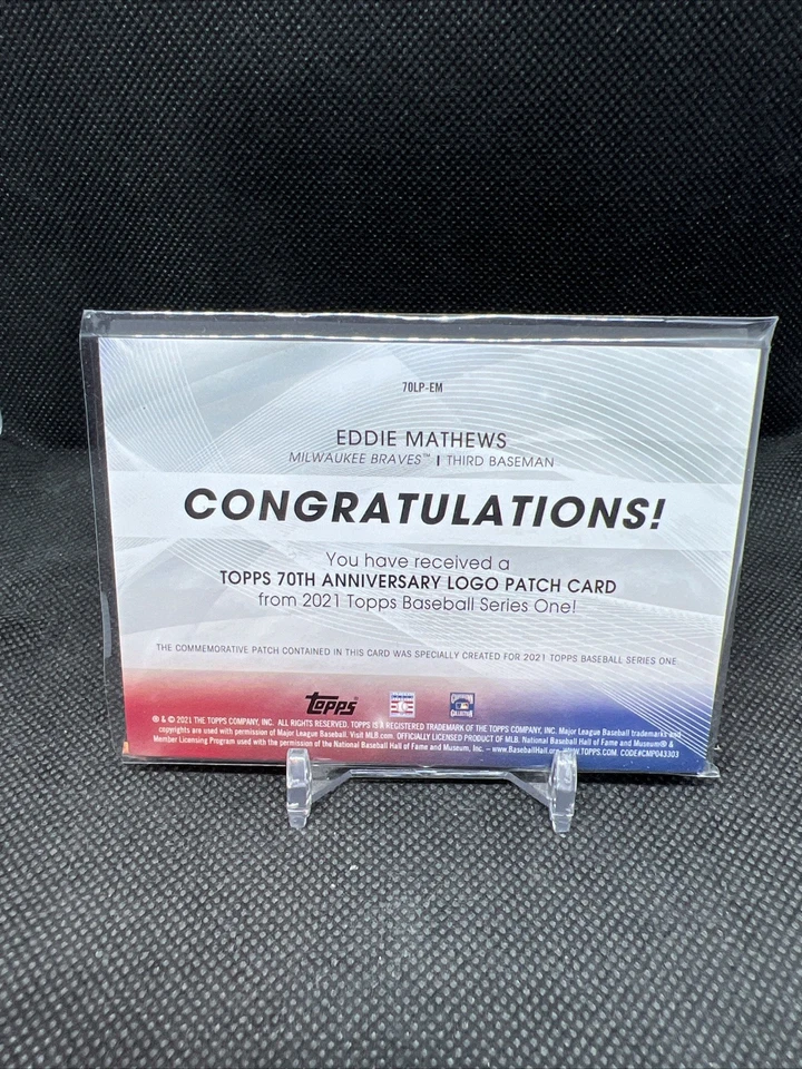 Eddie Mathews Milwaukee Braves 2021 Topps Commemorative 70th Ann. Patch #70LP-EM - Image 2 of 2