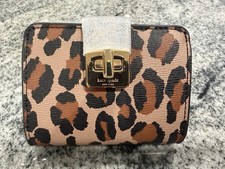 Kate Spade New York Leopard Animal Print Turn Lock Kiss Lock Wallet Logo Folding