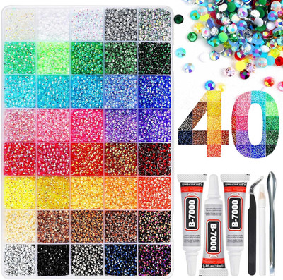 Bedazzling Kit with Resin Rhinestones, 32,000 Pcs 40 Colors 3 Mm Flatback Jelly