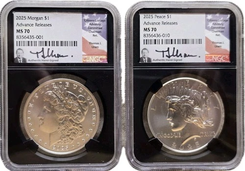 2025 Morgan Peace Dollar Set NGC MS70 Advanced Releases Black Core Thomas Uram
