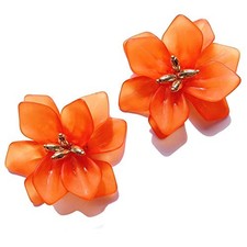 Fashion Bohemian Acrylic Large Matte Flower Dangle Earrings with Gold Orange