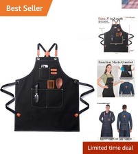 Chef Apron for Men Women with Pockets,Cross Back Cotton Canvas Plus Size Apro...