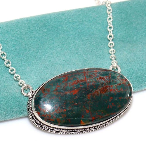 925 Silver Plated Vintage Bloodstone Necklace 18" Luxury Inspired Design GW - product listing photo