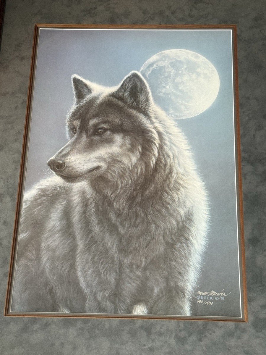 James A. Meger Wolf Art Print Signed & Numbered 680/1500 Framed