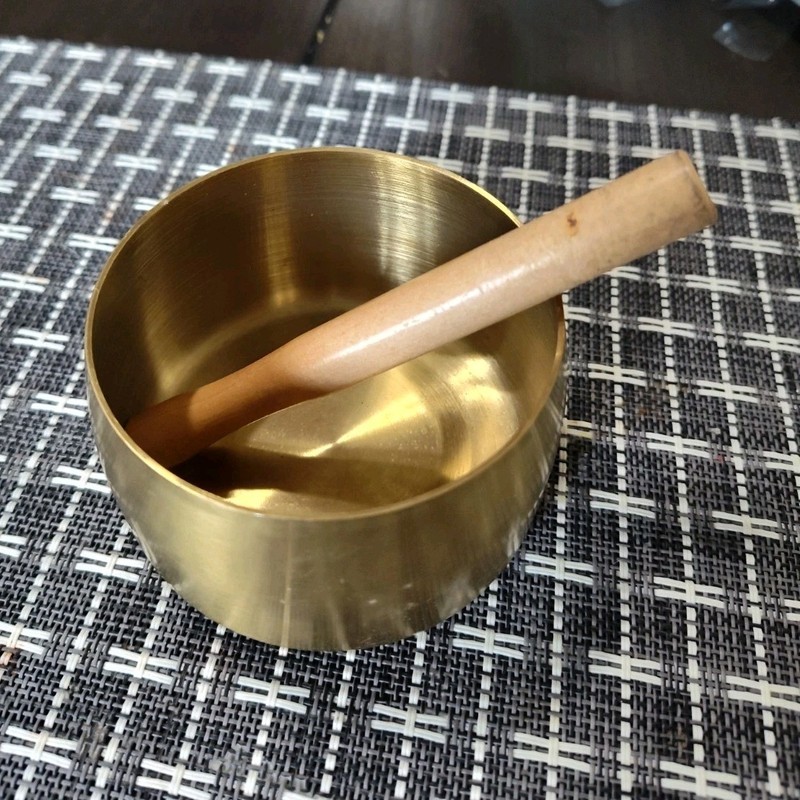 Metal Singing Bowl, Analog, Includes Wooden Mallet, 2-Piece Set, Meditation Tool