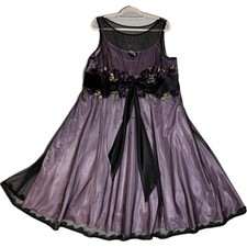 Vintage 90s Y2K Grunge Fairy Goth Adrianna Papell 20W Purple Mesh Floral Dress