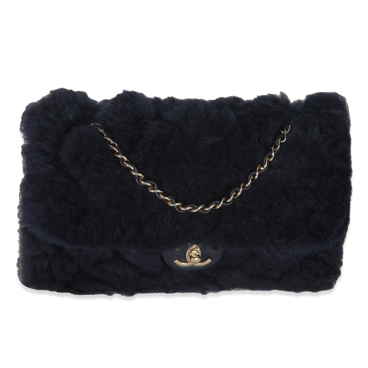 Chanel Navy Shearling Quilted Lambskin Medium Flap Bag | eBay