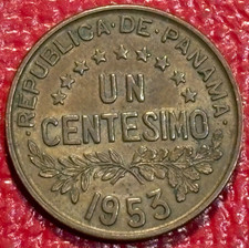 HIGH GRADE 1953 PANAMA 1 UN CENTESIMO COIN CHIEF URRACA-OCT020