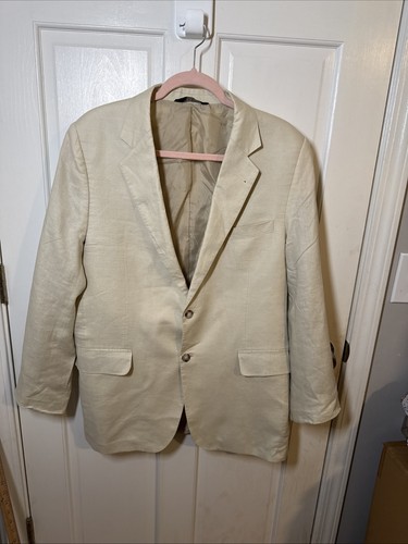 Jos A Bank Beige Tan 100% Linen Blazer Sport Coat Size 42R Suit Jacket - Picture 2 of 24