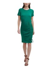 CALVIN KLEIN Womens Green Tie Pullover Styling Short Sleeve Short Sheath Dress 2