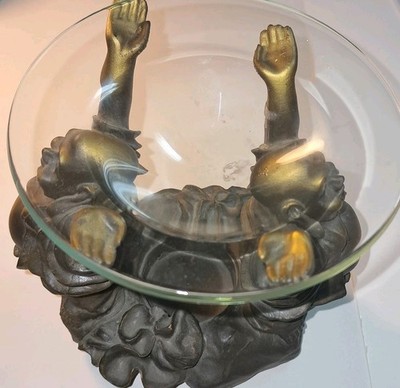 Double Happy Buddah Hands Raised Candle Holder Resin Gold Color