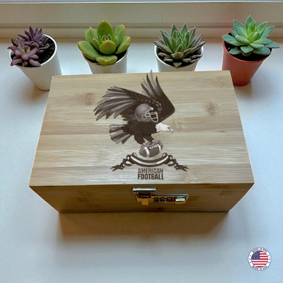 American Football Eagle Stash Box   Bamboo  Organizer with Lock and Try
