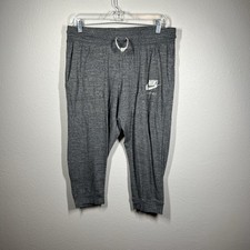 NIKE Gray Sportswear Gym Vintage High Waisted Thin Cotton Capri Size Large Blue