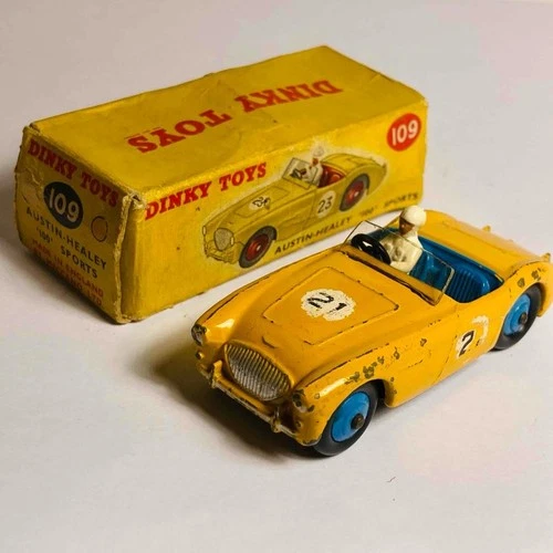 Dinky Toys #109 Austin Healey Yellow Boxed - Original Vintage (ref33)