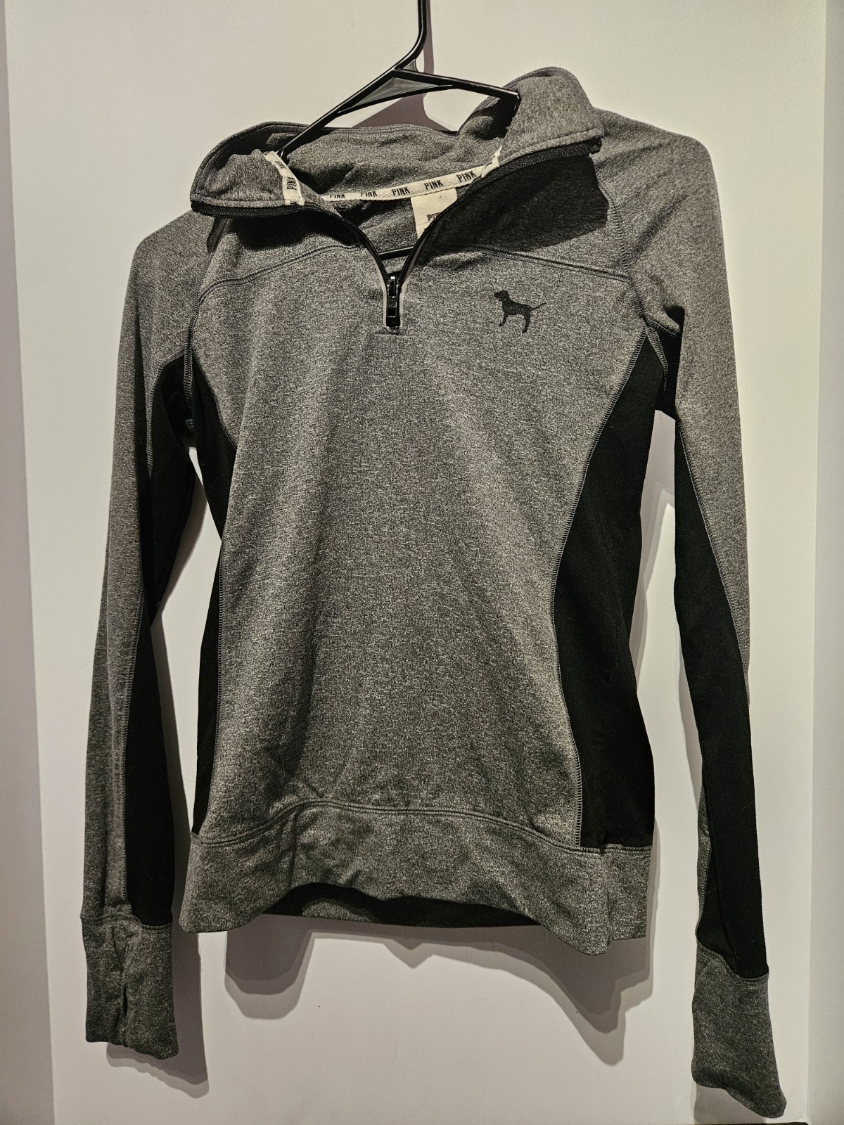 PINK Victoria Secret Womens Hoodie Half Zip Pull Over Black and Heather Gray