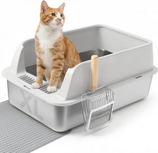 XL Stainless Steel Enclosed Cat Litter Box with Lid, Mat  Scoop Included