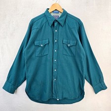 Vtg Pendleton High Grade Western Pearl Snap Wool Shirt Mens Large Teal USA HOLES