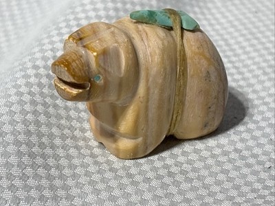A hand-carved Native American Zuni bear fetish  marble stone, turquoise