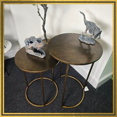 Runde antike Bronze Metall Beistelltische 2er Set