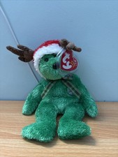 Ty Beanie Baby 2002 Holiday Teddy Bear Green Plush Retired Mint Antlers