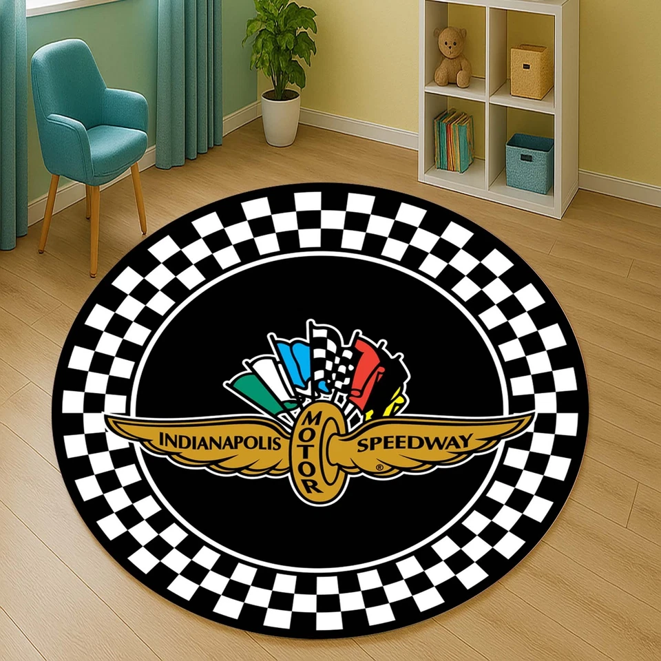 Indianapolis Speedway Decor, Indy 500 Mat, Motorsport Checkered Rug, Car Fan - Image 2 of 4