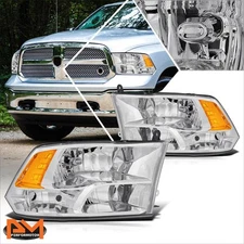 For 09-12 Dodge Ram 1500-3500 Factory Style Quad Beam Headlights Chrome/Amber