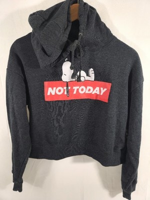  Peanuts Snoopy Not Today Gray Crop Hoodie Sweater Women s Size M 