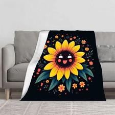 Cheerful Sunflower Flannel Blanket - Soft Warm Cozy Design for Sofa Travel