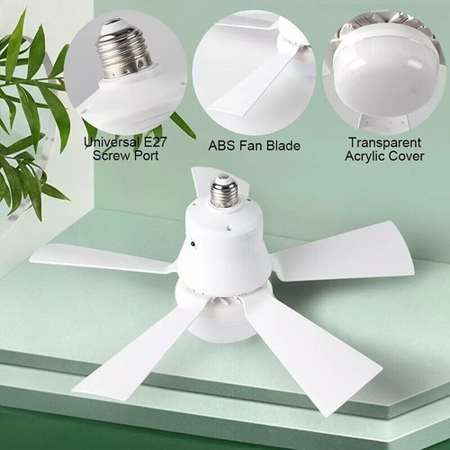 Socket Fan with Light Quiet Ceiling Fan Light 3 Color Dimmable White Ceiling Fan - Picture 5 of 19