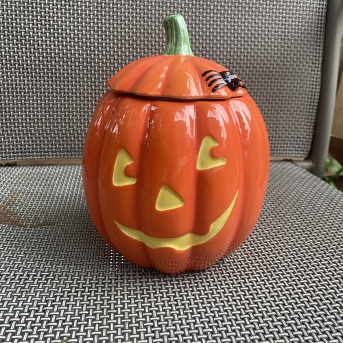 7" groß Hallmark Halloween Kürbis Jack-O-Keramik Keks Bonbonglas orange gelb