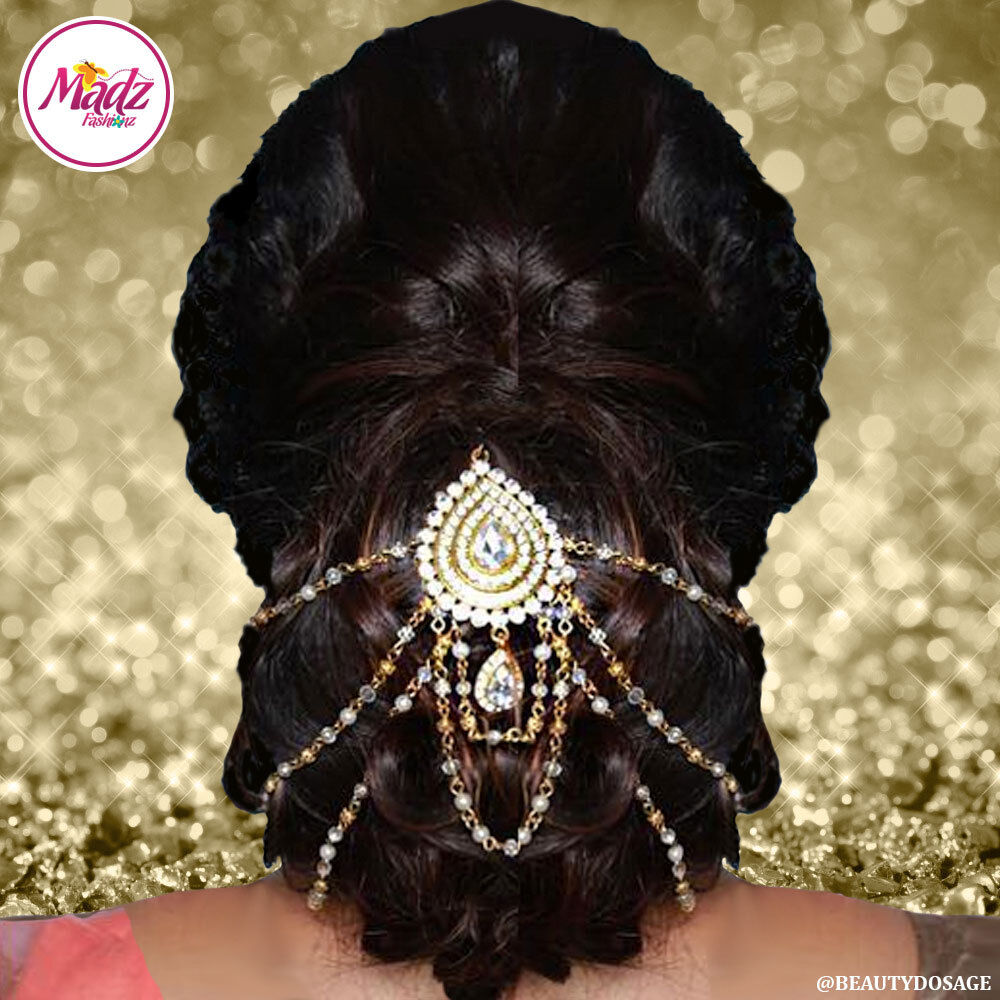 Bridal Gold white Traditional Hair Bun Joora Accessory Bun Pin Indian  Jewelry | eBay